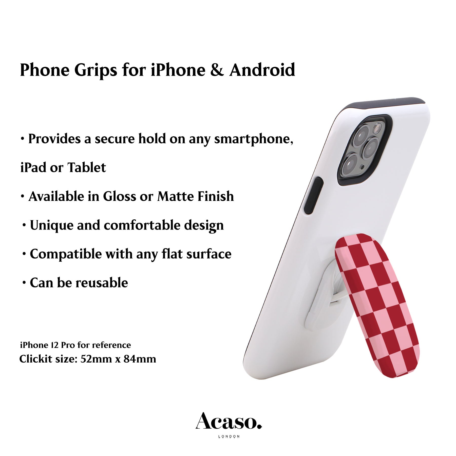 Bright Red Checkered Phone Grip