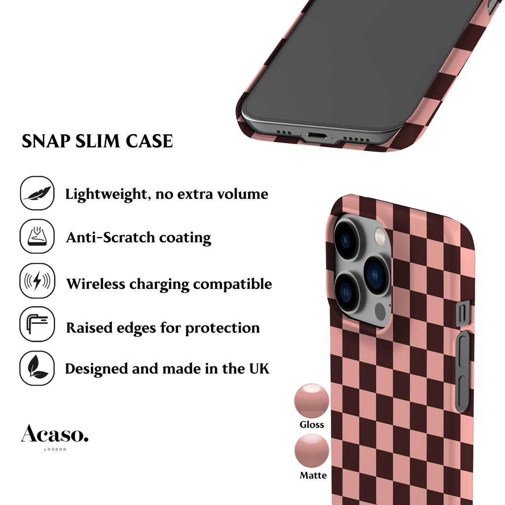 Brown Peach Checkered Phone Case
