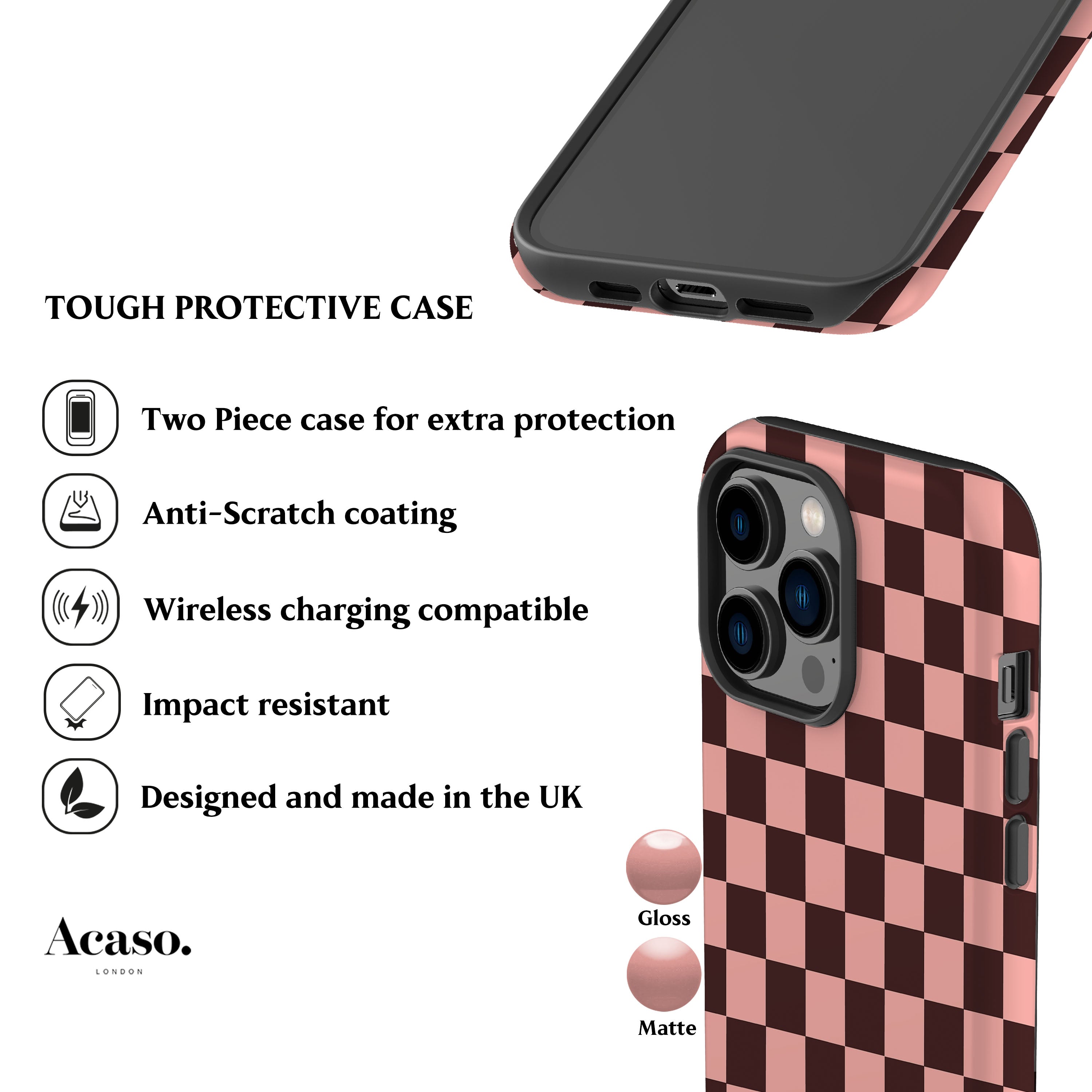 Brown Peach Checkered Phone Case