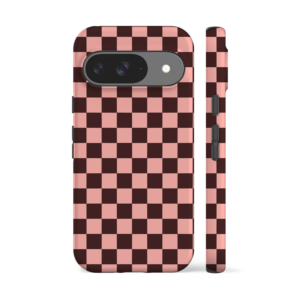Brown Peach Checkered Phone Case