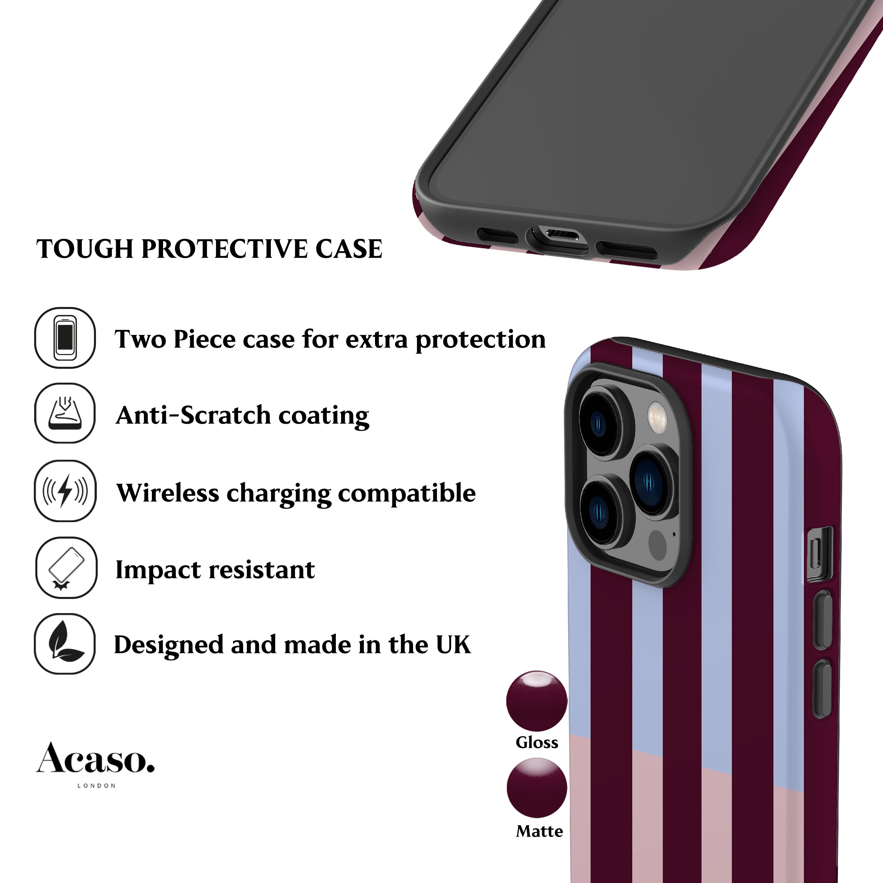 Dusty Blue Rose Stripes Phone Case