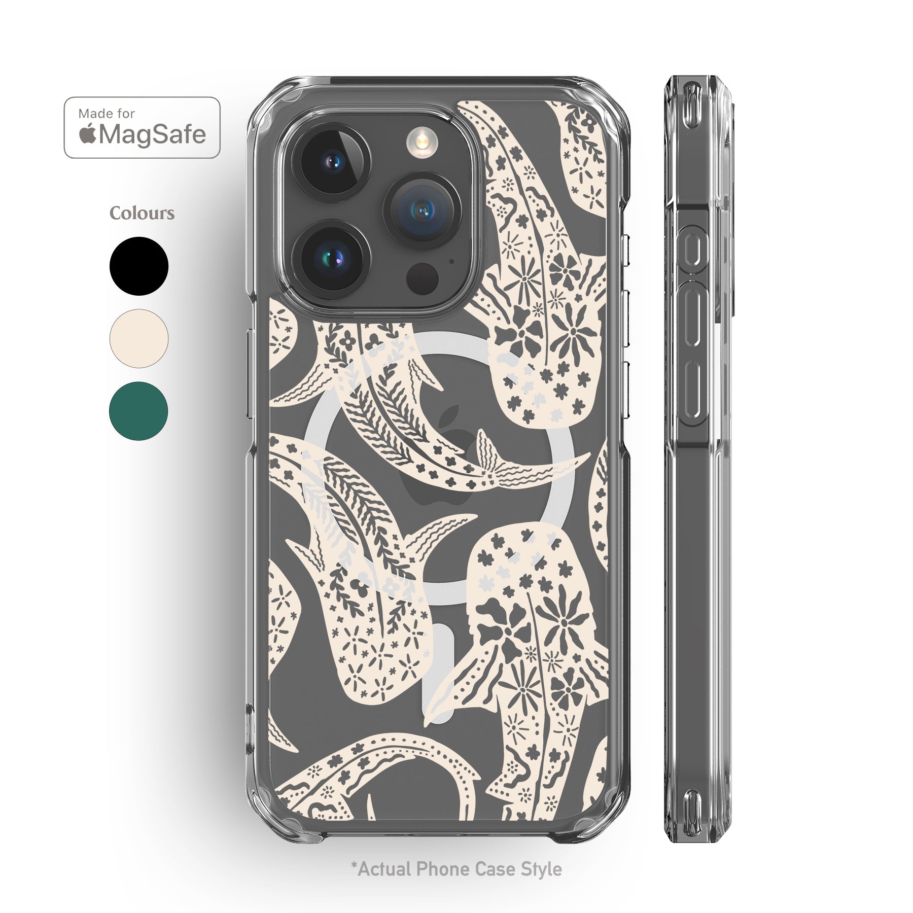 Floral Shark Whale Clear MagSafe iPhone Case
