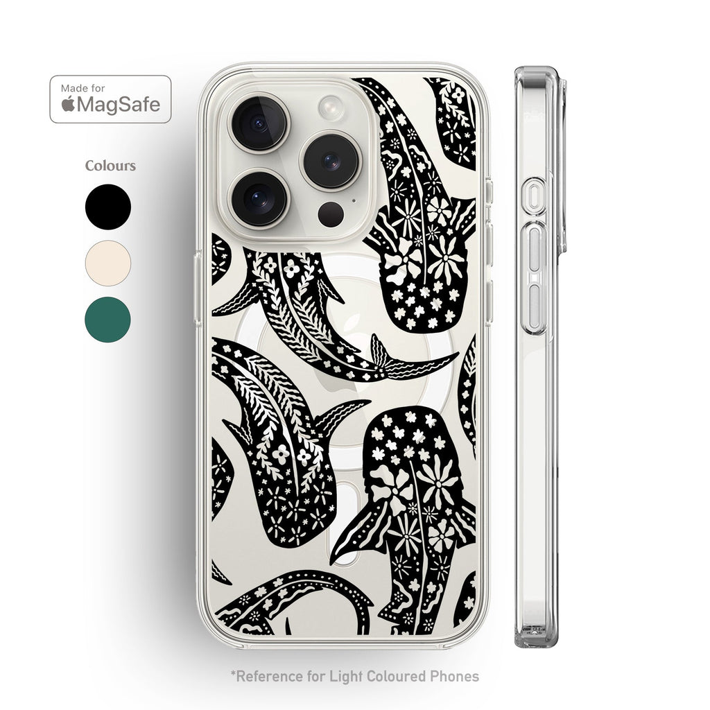Floral Shark Whale Clear MagSafe iPhone Case