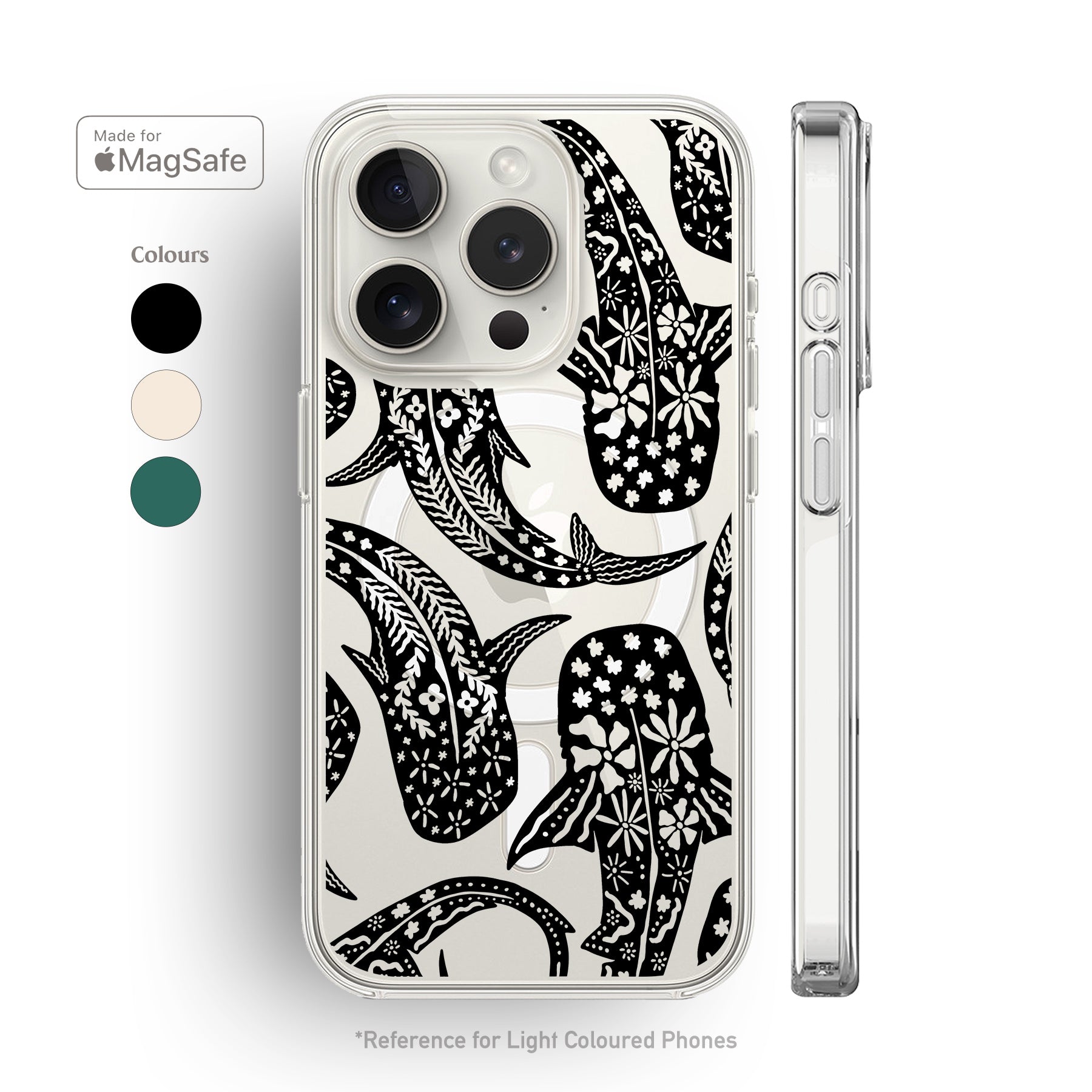 Floral Shark Whale Clear MagSafe iPhone Case