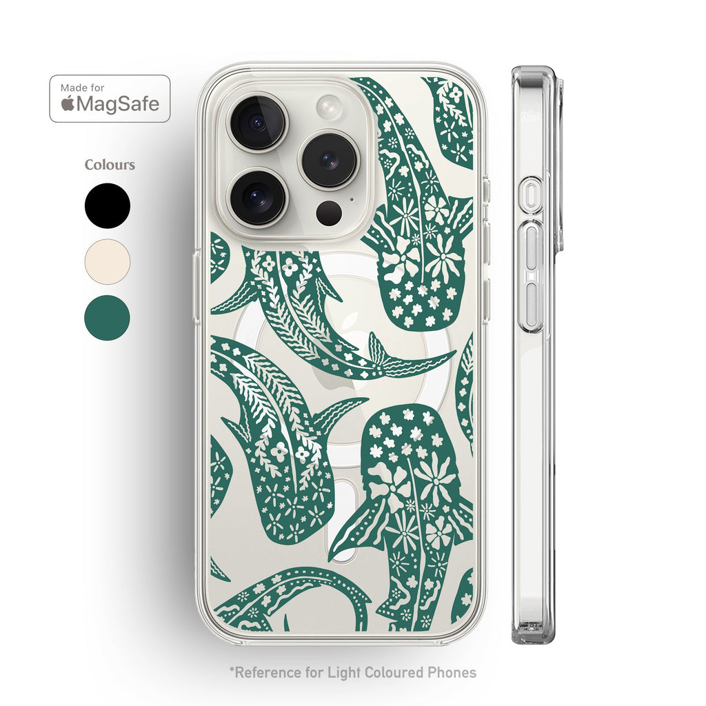 Floral Shark Whale Clear MagSafe iPhone Case