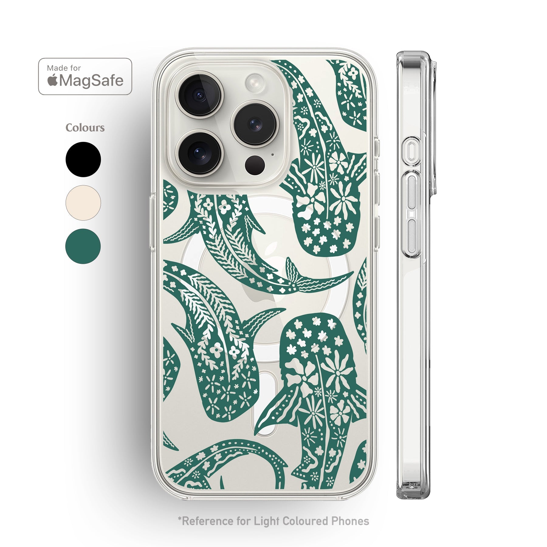 Floral Shark Whale Clear MagSafe iPhone Case