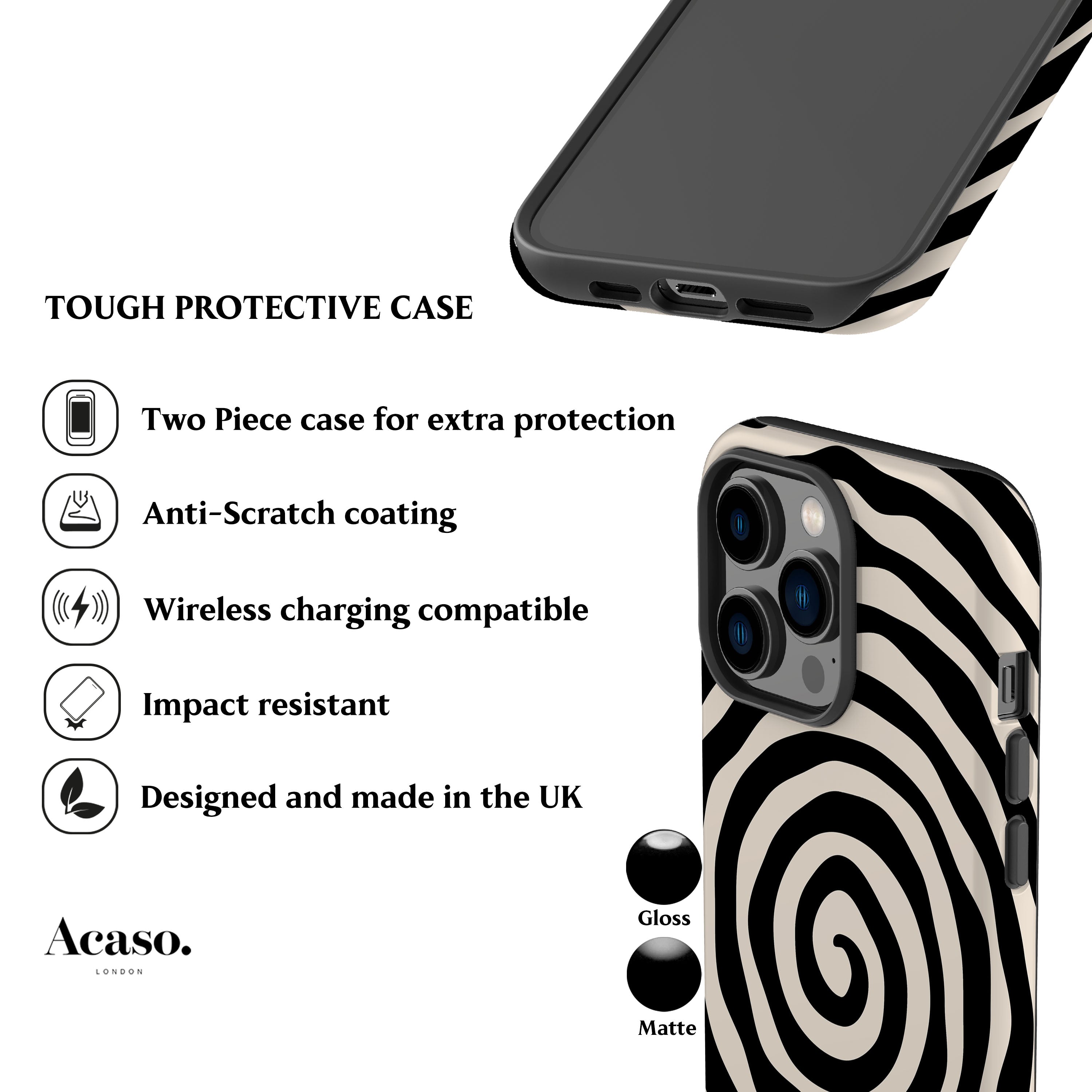 Black Spiral Phone Case