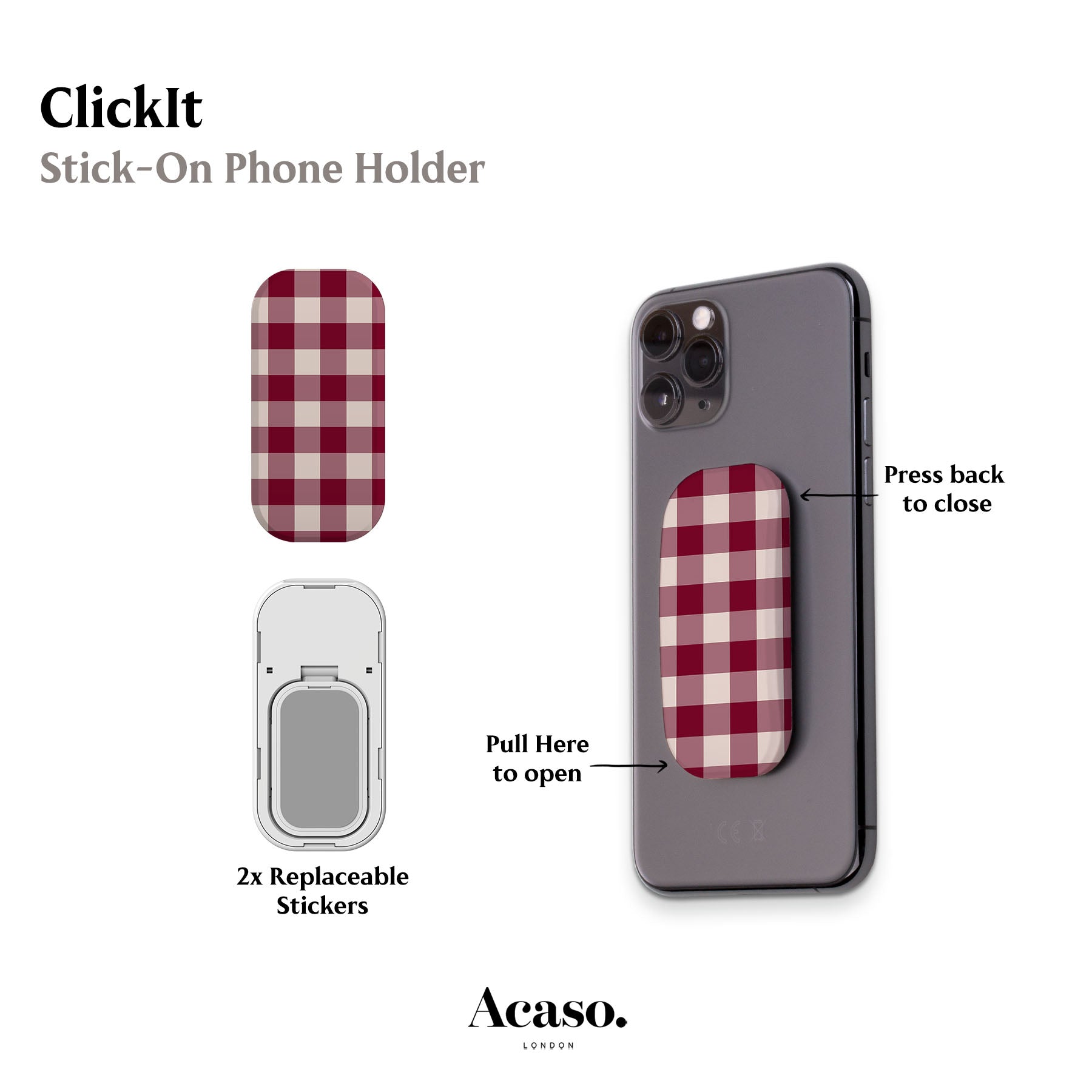 Maroon Plaid Phone Grip