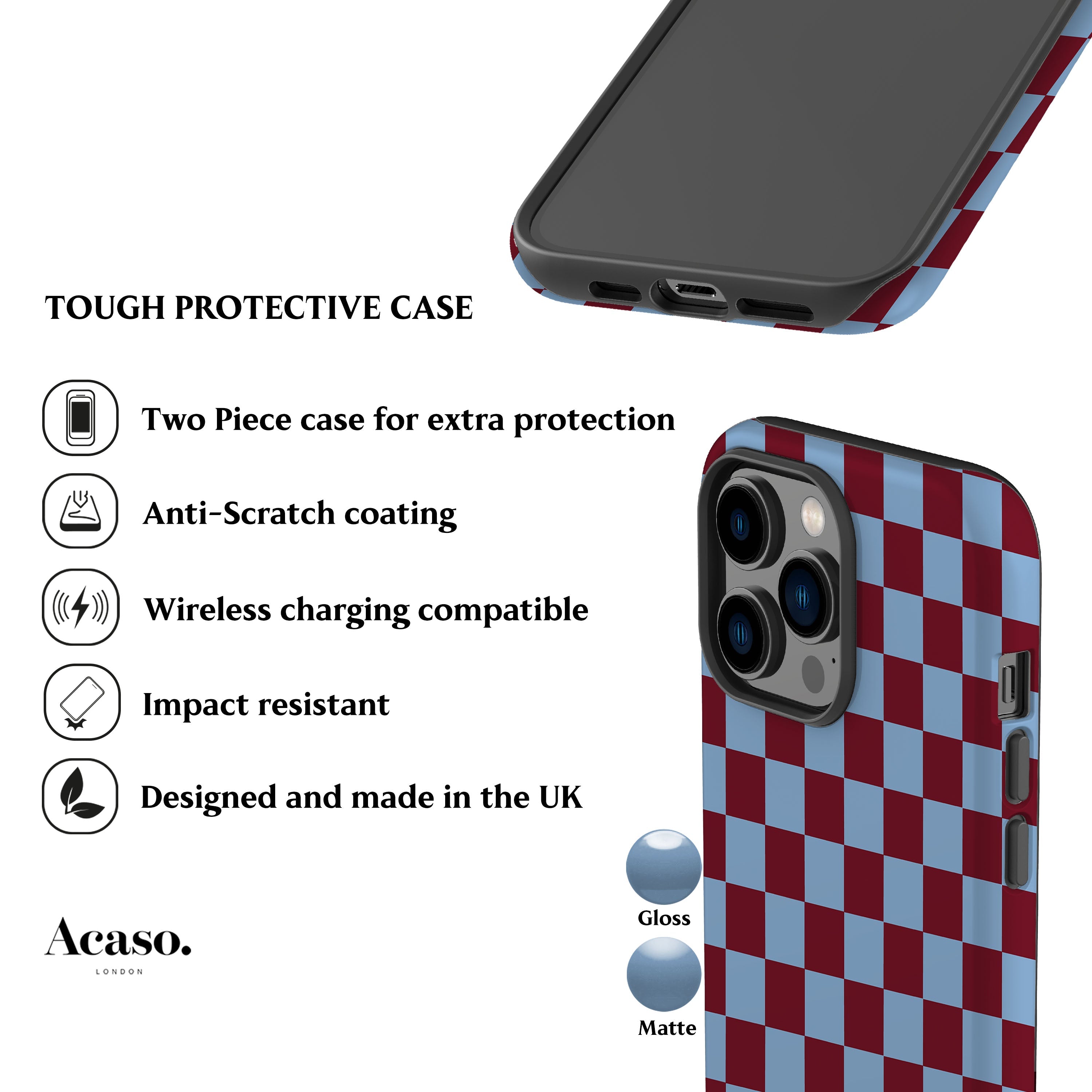 Maroon Blue Checkered Phone Case