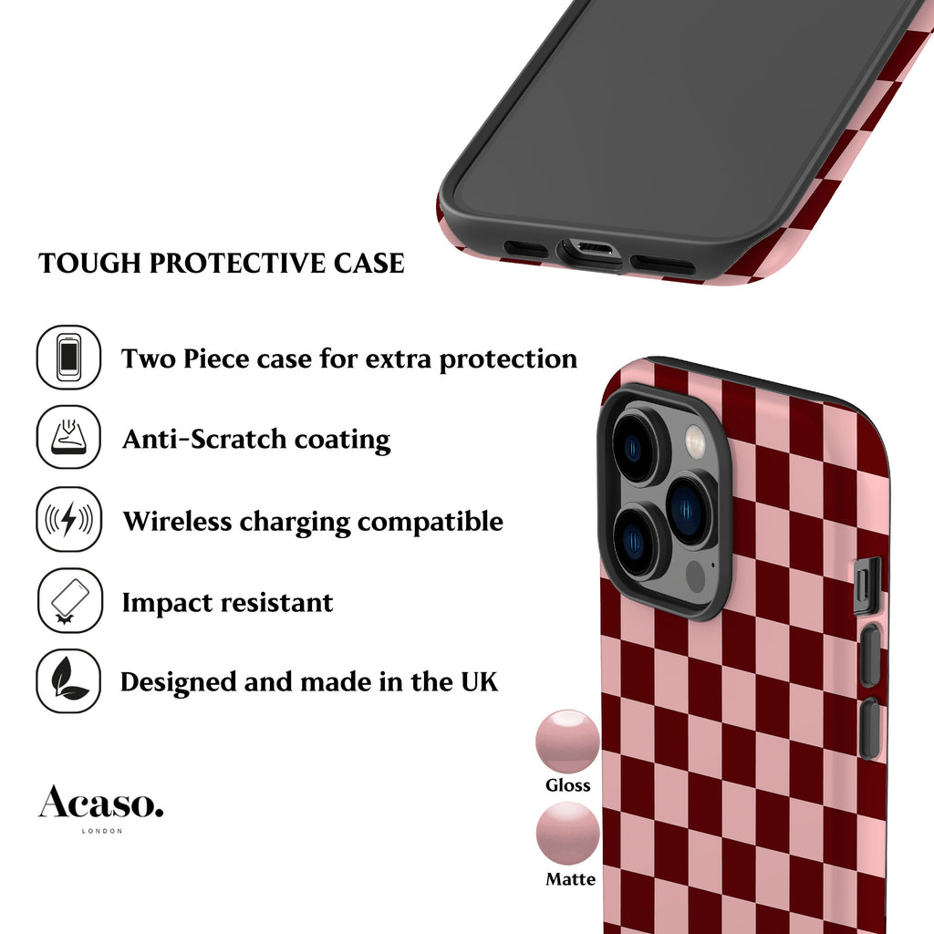 Maroon Pink Checkered Phone Case