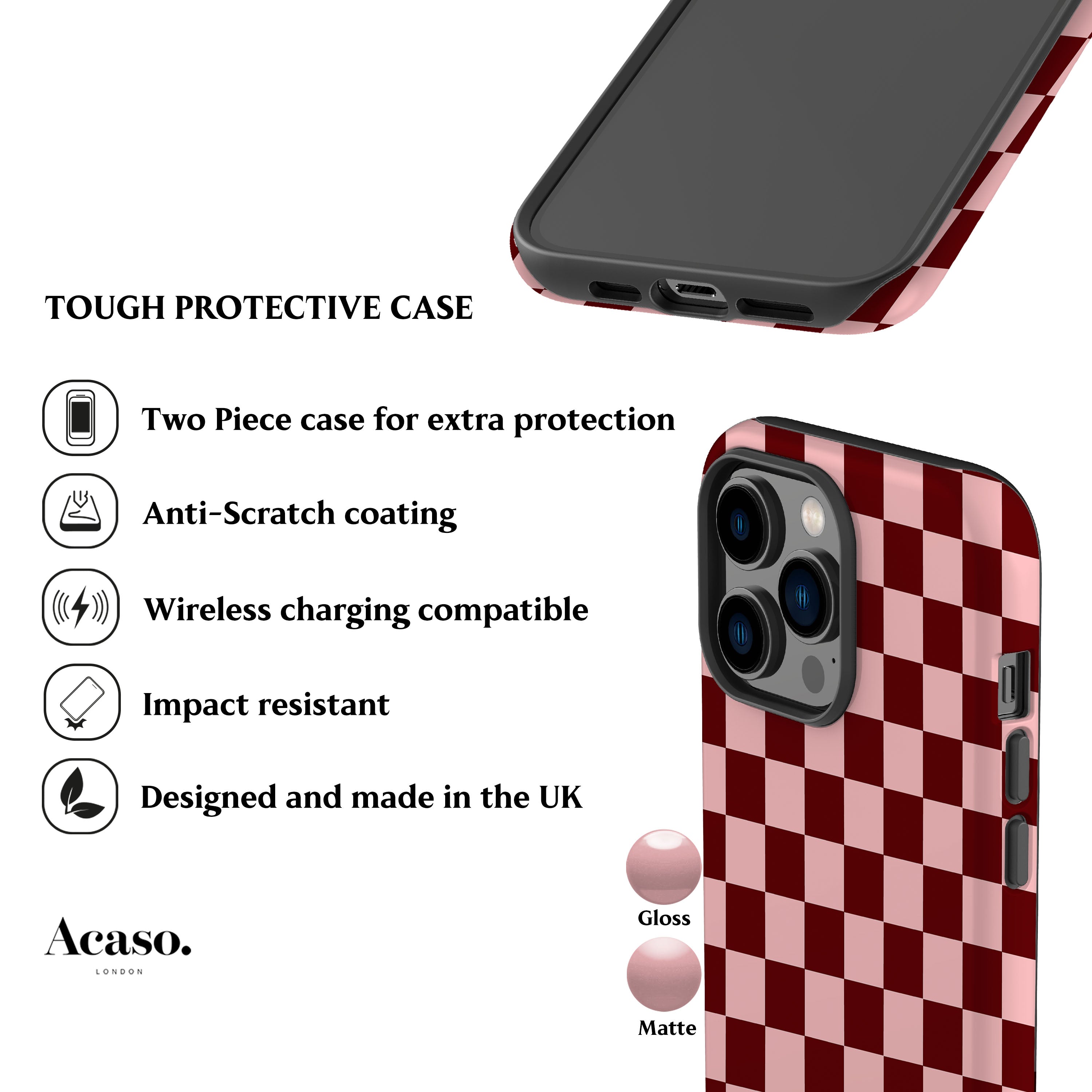 Maroon Pink Checkered Phone Case