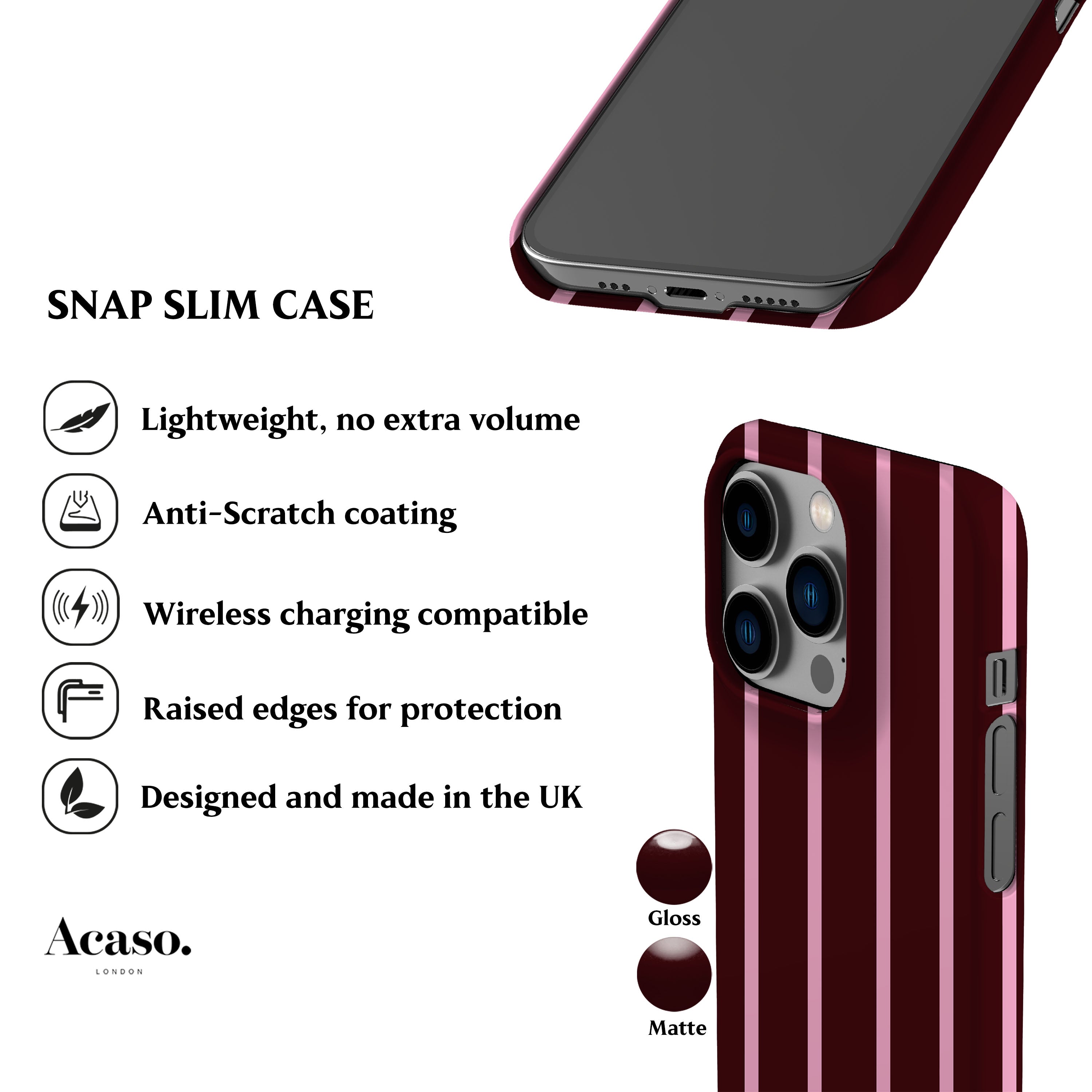 Minimal Maroon Striped Phone Case