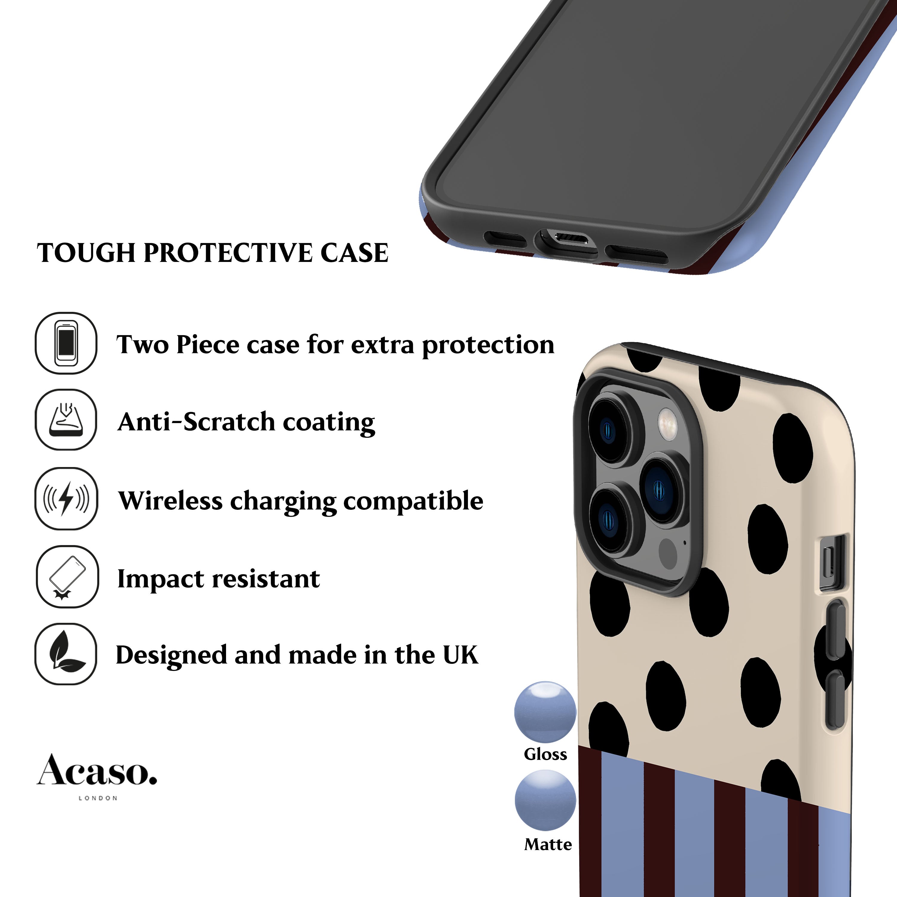 Blue Striped Polka Dot Phone Case