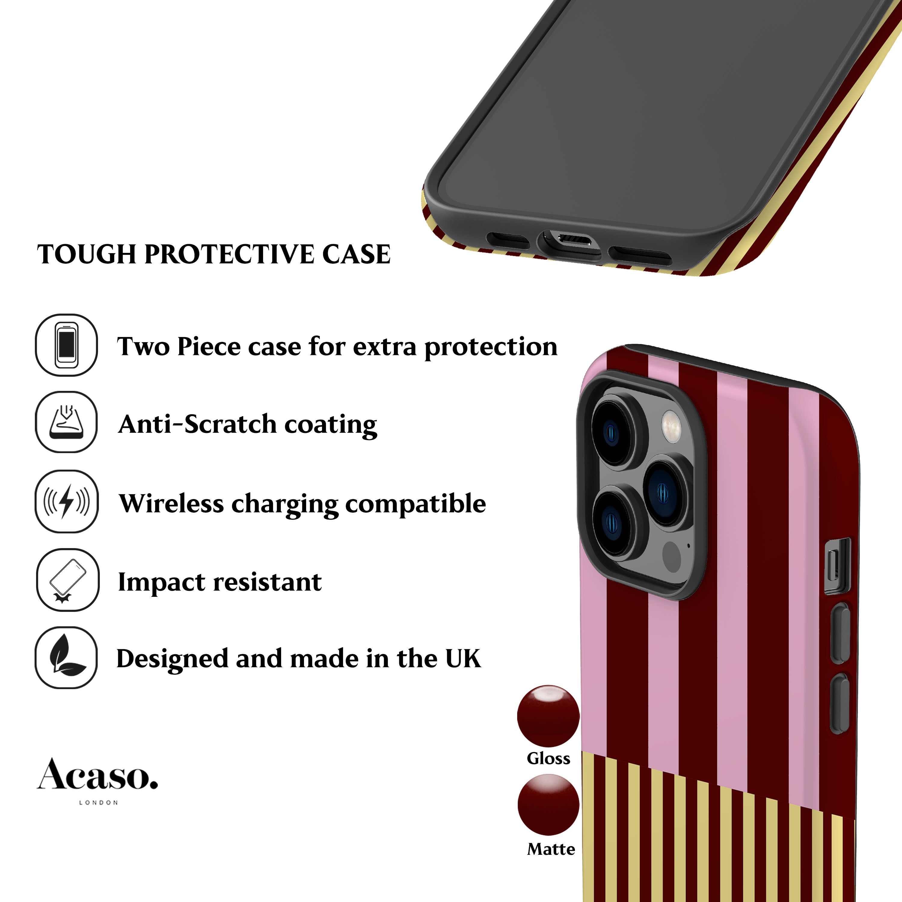 Pink Maroon Modern Stripes Phone Case