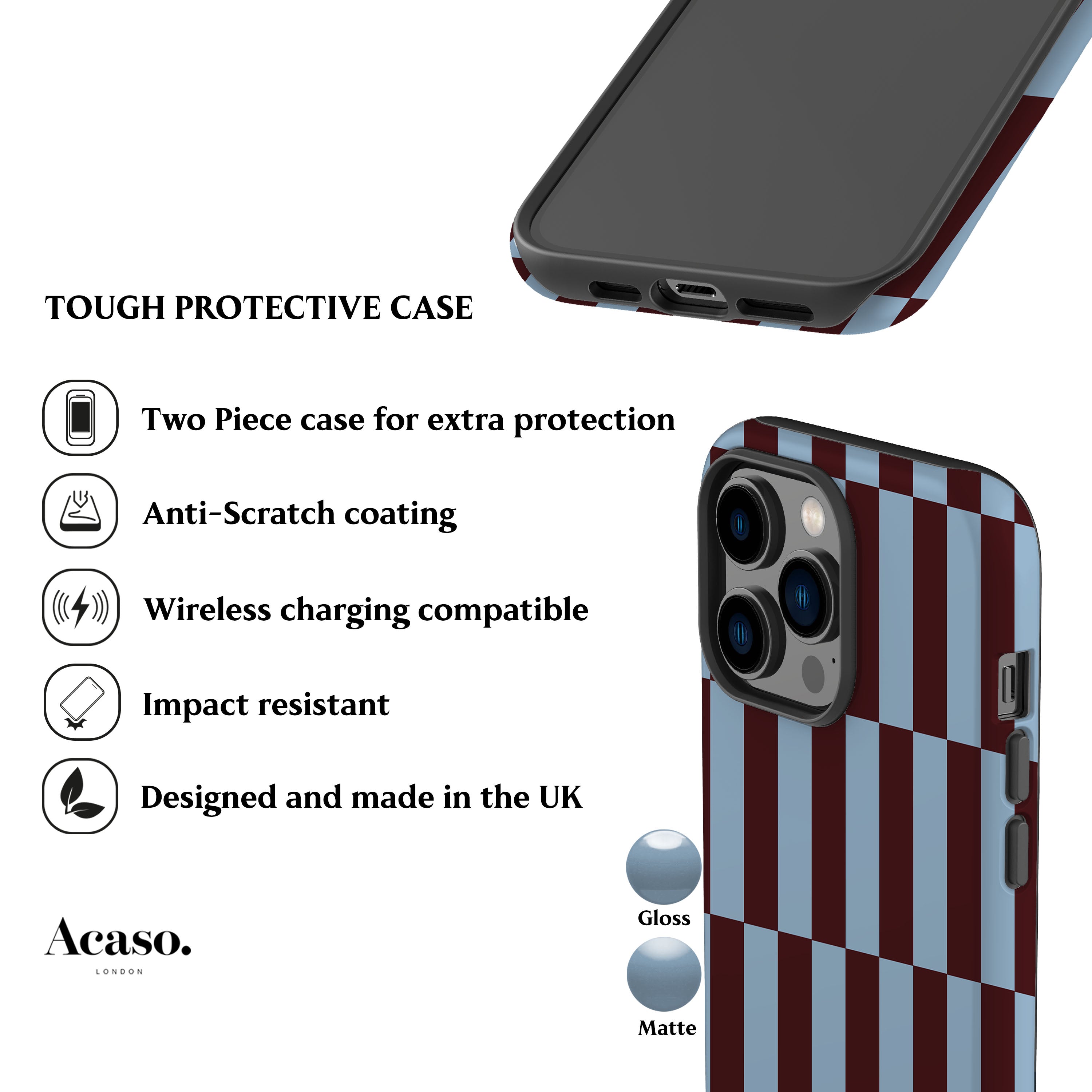 Tile Checkers Maroon Blue Phone Case
